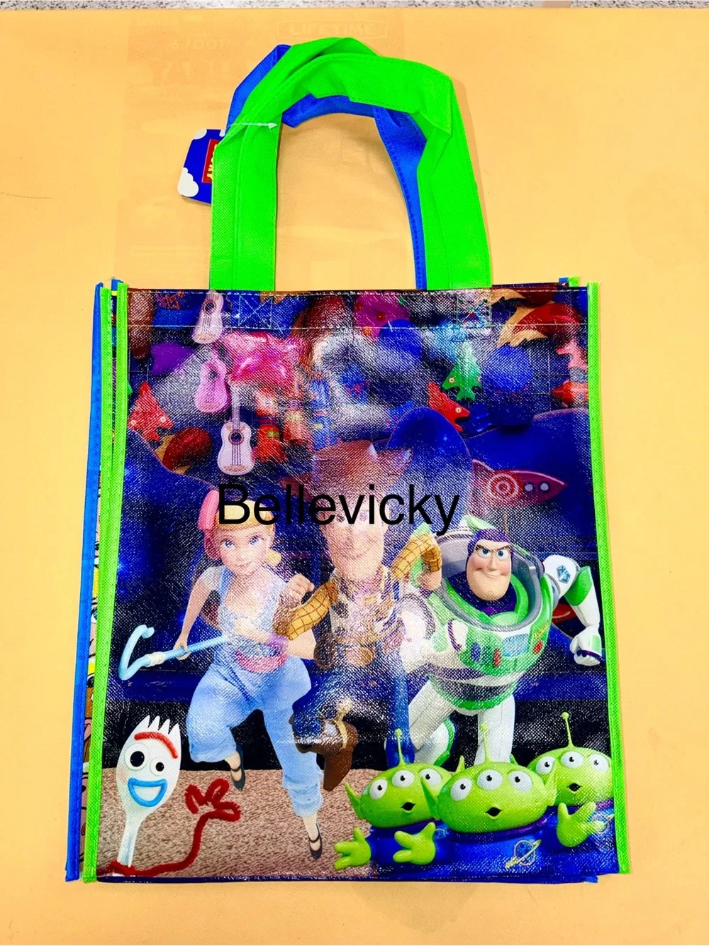 Disney Toy Story set of 2 Halloween Tote Bag with Blue & Green Handles 13x15x6”
